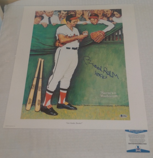 Brooks Robinson Autographed 18x21 Lithograph Poster Norman Rockwell Orioles HOF Baseball MLB BAS COA