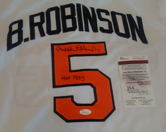 Brooks Robinson Autographed Baseball Signed Jersey Orioles HOF Inscription JSA COA Custom Stitched