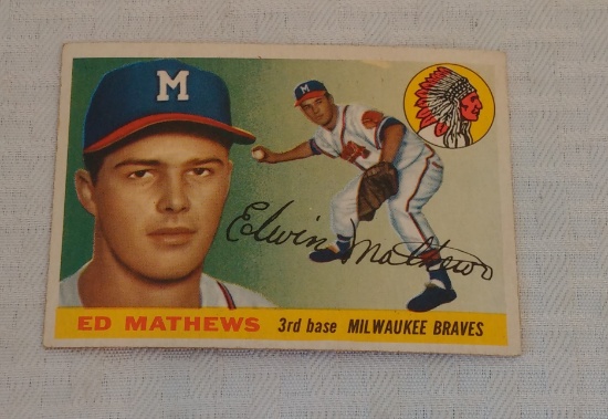 Vintage 1955 Topps Baseball Card #155 Eddie Mathews Braves HOF Key Card