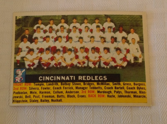 Vintage 1956 Topps Baseball Team Card #90 Cincinnati Redlegs Reds White Back Nice Card Name Centered