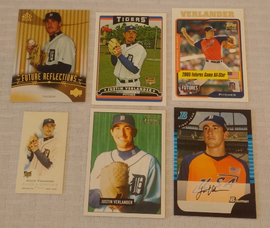 6 Different 2005 Justin Verlander Rookie Card Lot Topps Bowman Reflections Allen Ginter's Heritage