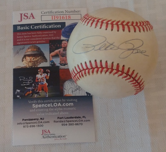 Pete Rose Autographed Signed ROMLB Baseball Phillies Reds JSA COA