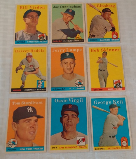 9 Vintage 1958 Topps Baseball Card Lot Kell Haddix Solid