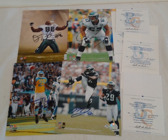 4 Autographed Signed 8x10 Photo Lot Philadelphia Eagles BC Sports COA Lewis Hunt Gaither Gocong