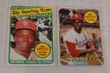 2 Vintage 1969 Topps MLB Baseball Card Pair Lou Brock Cardinals Regular & All Star HOF