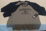 (2) Brand New 3/4 Sleeve 47 Brand NY Yankees T Shirt Lot Brand New NWT Adult Size Large MLB $ Retail