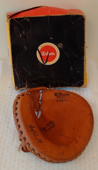 Vintage Wilson Baseball Catcher's Mitt Original Box A9876 Stitched Grip Tite Pocket Nice Clean