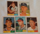 5 Vintage 1961 Topps Baseball Mega Star HOF Card Lot Spahn Mathews Brooks Drysdale Kaline
