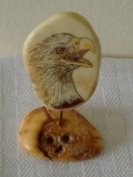 Vintage Handmade Hand Made Signed Eagle Art Ivory w/ Base Small Artwork
