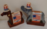 2 Vintage Ezra Brooks 1976 Presidential Convention Pair Set Democrat Republican Elephant Donkey