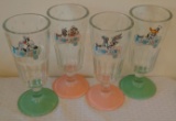 4 Vintage Looney Tunes Soda Shop Glass Lot Complete Set Bugs Taz Daffy Sylvester No Straws Warner