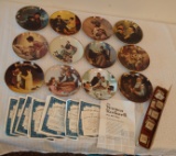 Norman Rockwell Perpetual Calendar 12 Month Collector Plate Lot Set w/ Tiles Paperwork COA 1996