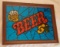 Vintage 1970s 1980s Glitter Foil Art Beer 5c Framed Art Man Cave Bar Glass Wooden 11x14