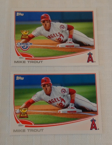 2 Mike Trout 2013 Topps Baseball #27 Card Pair 2nd Year Angels Trophy All Star Rookie Cup OpeningDay