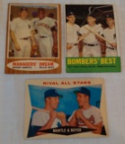 3 Vintage Baseball Combo Card Lot Mickey Mantle Mays Tresh Boyer Richardson 1960 1962 1963 Yankees