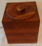 Vintage Mid Century Modern Kustom Kraft Walnut Wooden Ice Bucket Decorative 8x8x8