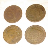 4 Vintage Large U.S Coin 1c Cent Lot Liberty 1840 1852 Currency