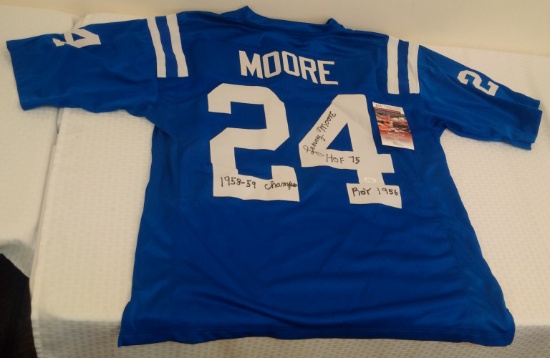 Lenny Moore Colts NFL Football Custom Jersey w/ 3 Inscriptions Rare Signed Autographed JSA HOF XL