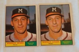 (2) Vintage 1961 Topps MLB Baseball Card Lot Warren Spahn Braves HOF