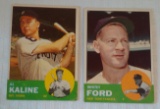 Vintage 1963 Topps Baseball Card Pair HOF Stars Al Kaline Whitey Ford