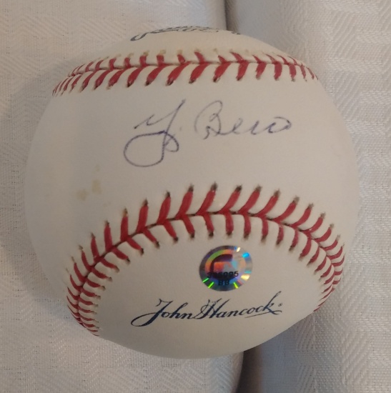 Yogi Berra Autographed Signed John Hancock Promo Rawlings Baseball MLB COA Hologram Holo Yankees HOF