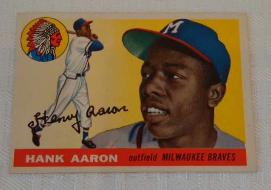 Vintage 1955 Topps Baseball Card #47 Hank Aaron Braves HOF Gorgeous Condition Eye Appeal 2nd Year