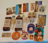 Vintage Misc Collectibles Lot Stanley Brush MIB Postcards Humphrey Buttons 9/11 Patch 1939 Fair Sexy