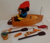 Very Rare Vintage Wooden Steinbach Boat Fisherman Music Box Smoker West Germany Original Reuge Parts