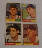 4 Vintage 1961 Topps Baseball Star HOF Card Lot Spahn Yaz Aparicio Howard