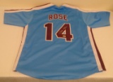 Pete Rose Autographed Signed Custom MLB Baseball Phillies Powder Blue Jersey Fiterman Holo COA