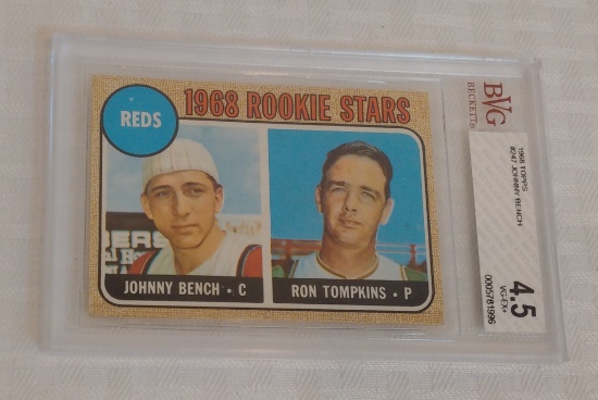 Key Vintage 1968 Topps Baseball Rookie Card #247 Johnny Bench Ron Tompkins Reds Beckett GRADED 4.5