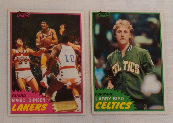 Key Vintage 1981-82 Topps NBA Basketball Card #21 Earvin Magic Johnson 2nd Year & #4 Larry Bird HOF