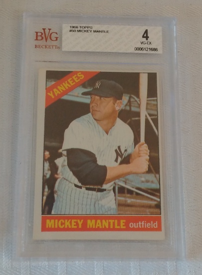 Vintage 1966 Topps Baseball Card #50 Mickey Mantle Yankees HOF Beckett GRADED 4 VG-EX Slabbed