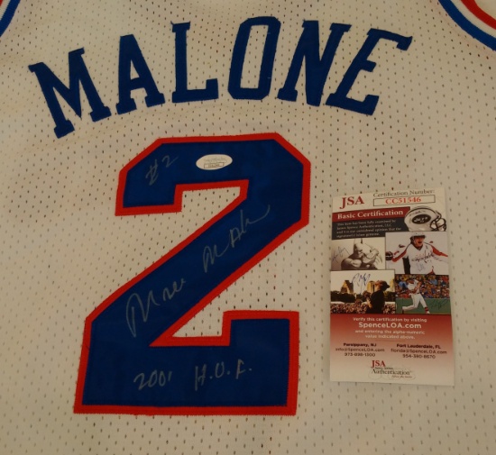 Moses Malone Autographed Signed NBA Basketball Custom Sixers Jersey 76ers JSA COA HOF Inscription XL