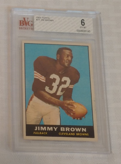 Vintage 1961 Topps NFL Football Card #71 Jim Brown HOF Browns Beckett GRADED 6 EX-MT