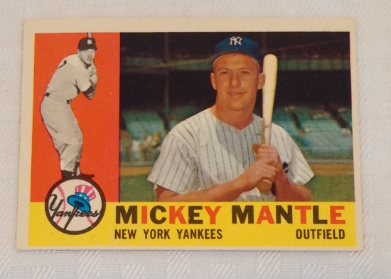 Vintage 1960 Topps Baseball Card #350 Mickey Mantle Yankees HOF Very Solid Condition