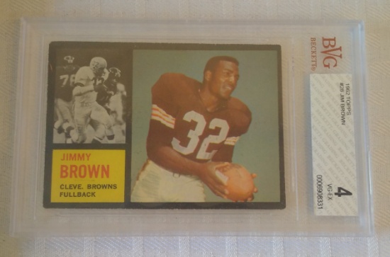 Vintage 1962 Topps NFL Football Card #28 Jim Brown HOF Browns Beckett GRADED 4 VG-EX