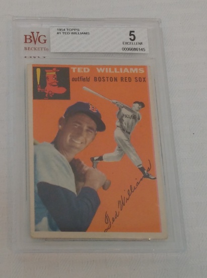 Vintage 1954 Topps Baseball #1 Ted Williams Red Sox HOF First Card In Set Orange Beckett GRADED 5 EX