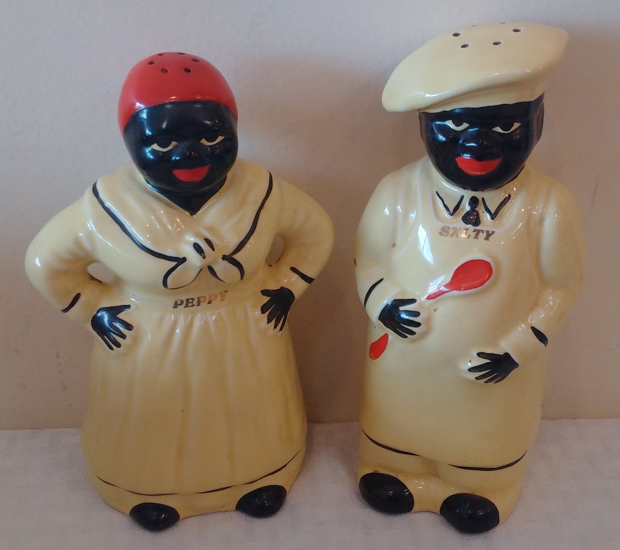 Rare Vintage Salt & Pepper Shaker Set 7 1/2'' Tall Large Black Face  Americana Ceramic Pair
