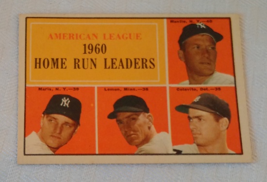 Vintage 1961 Topps Baseball Leader Card #44 Mickey Mantle Roger Maris Yankees Solid Condition