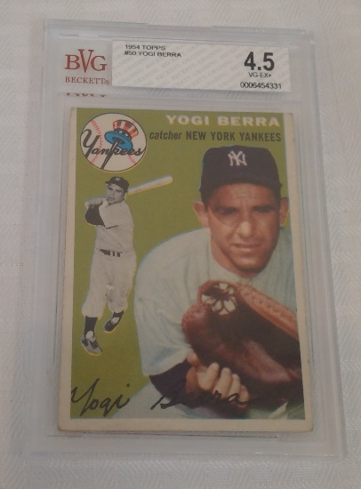 Vintage 1954 Topps Baseball Card #50 Yogi Berra Beckett GRADED 4.5 Yankees HOF VG-EX+