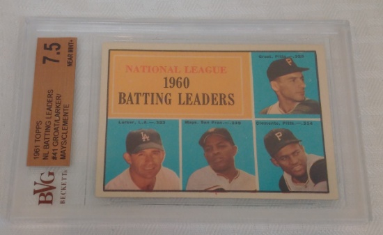 Vintage 1961 Topps Baseball Card #41 Leaders Mays Clemente Larker Groat Beckett GRADED 7.5 NRMT+