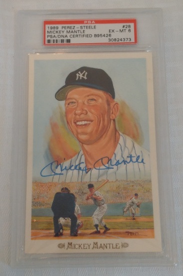 Vintage 1989 Perez Steele Postcard Autographed Signed Mickey Mantle Yankees PSA Slabbed GRADED 6 HOF