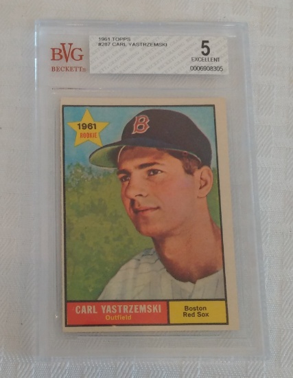 Vintage 1961 Topps Baseball 2nd Year Card #287 Carl Yastrzemski Red Sox HOF Beckett GRADED 5 BVG