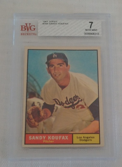 Vintage 1961 Topps Baseball Card #344 Sandy Koufax Dodgers HOF Beckett GRADED 7 NRMT BVG Slabbed
