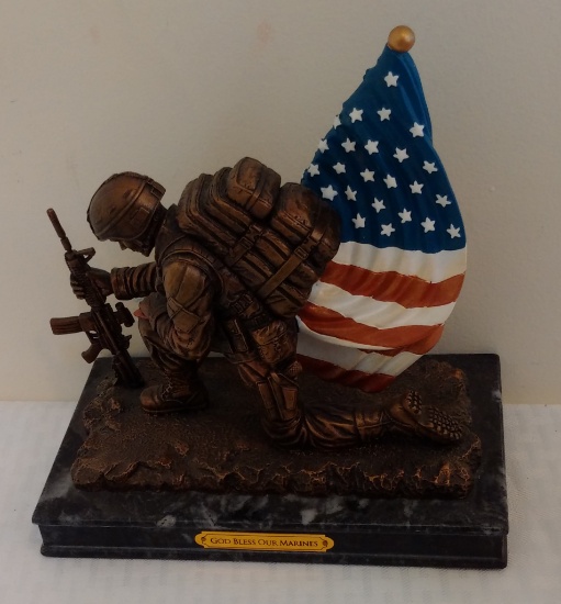 2014 Bradford Exchange God Bless Our Marines Military Statue Figurine Limited 8'' Bronze BradEx