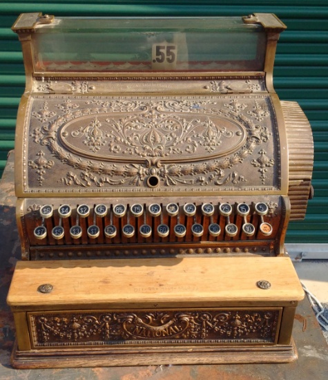 Antique National Cash Register Model 47 1/2 Brass Keys Drawer Works Man Cave Barware Bar Decor