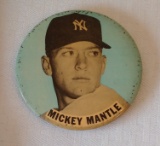 Vintage 1950s 1960s Baseball Stadium Pin Button Large Jumbo 3-1/2'' Mickey Mantle Yankees HOF Blue