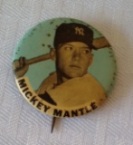 Vintage 1950s 1960s Baseball Stadium Pin Button Small 1-3/4'' Mickey Mantle Yankees HOF Blue