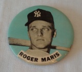 Vintage 1960s Baseball Stadium Pin Button Large Jumbo 3-1/2'' Roger Maris Yankees HOF Blue